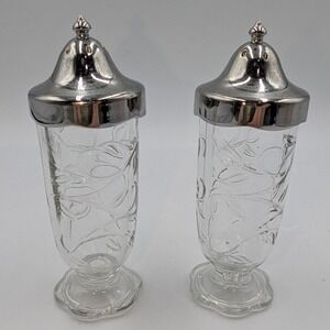 Princess House Salt and Pepper Shakers Crystal Fantasia Etched‎ Glass Set 5244